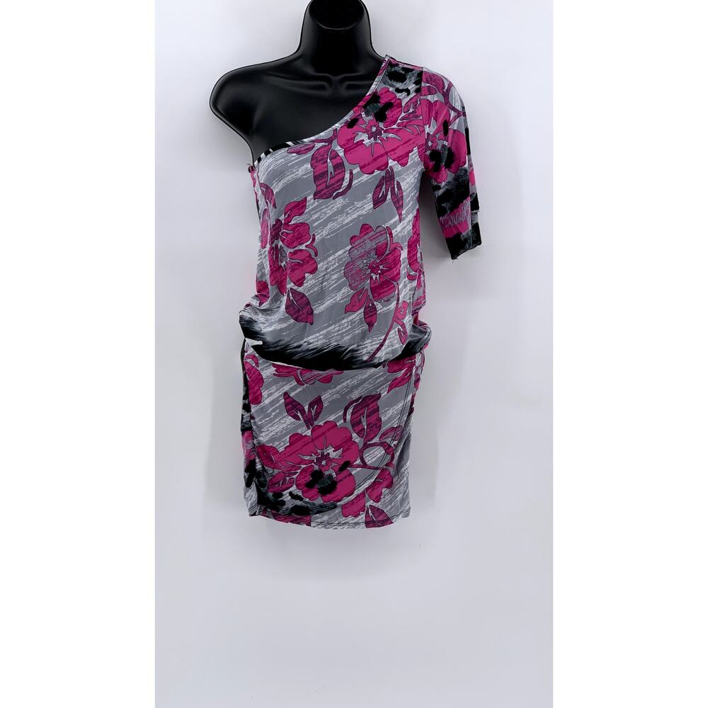 VIXEN Women's Gray-Pink Printed One-Shoulder Sleeve Bodycon Mini Dress SZ S